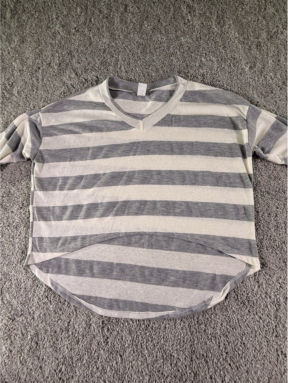 NWOT PYT Boho Oversized Shirt 3/4 Sleeves Gray White Stripe Made in USA X Large